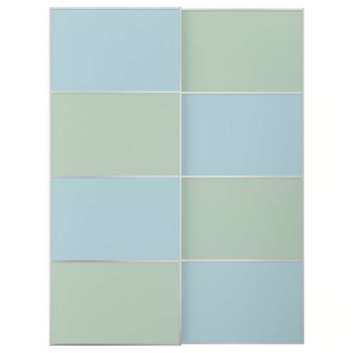MEHAMN Pair of sliding doors, aluminium double sided/light blue light green, 150x201 cm