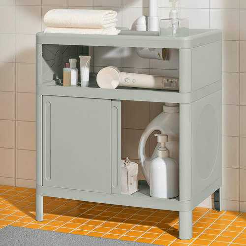 IVÖSJÖN Wash-basin base cabinet, with sliding doors/green, 50x33x57 cm