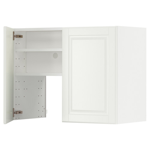 METOD Wall cb f extr hood w shlf/door, white/Bodbyn off-white, 80x60 cm