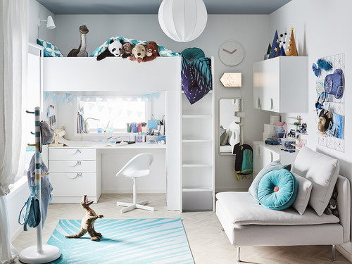 SMÅSTAD Loft bed, white with frame/with desk with 4 drawers, 90x200 cm