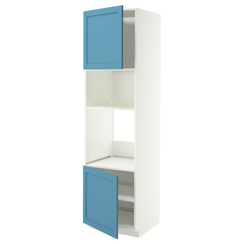 METOD Hi cb f oven/micro w 2 drs/shelves, white/Lerhyttan blue, 60x60x220 cm