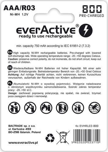 EverActive Silver Line R03/AAA 800mAh Batteries 4 Pack