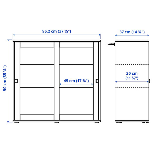 VIHALS Cabinet with sliding glass doors, white, 95x37x90 cm