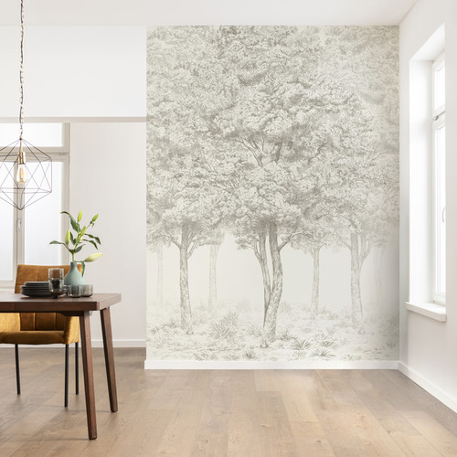 GoodHome Wall Mural Wallpaper Sunste, light grey trees