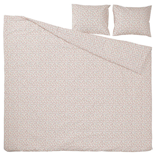 GULLNATTLJUS Duvet cover and 2 pillowcases, white/floral pattern, 200x200/50x60 cm