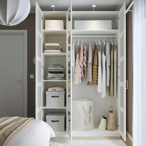 PAX / BERGSBO Wardrobe combination, white/mirror glass, 150x60x236 cm