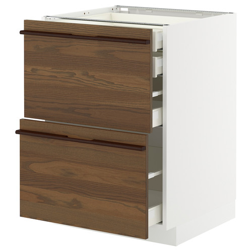 METOD/MAXIMERA Base cb 2 frnts/2 low/1 md/1 hi drw, white/Stensta dark brown ash veneer, 60x60 cm