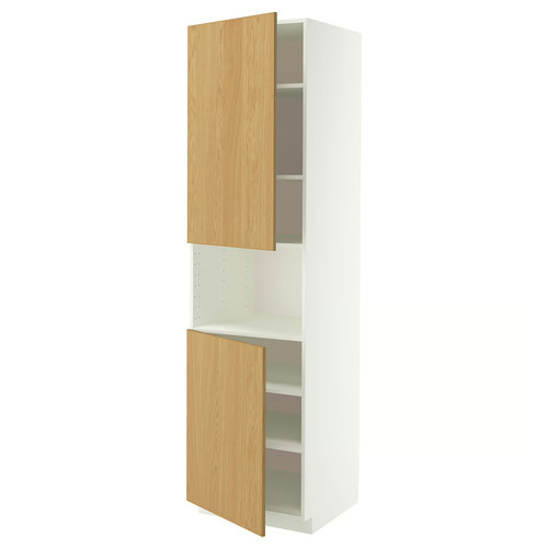 METOD High cab f micro w 2 doors/shelves, white/Sinarp oak veneer, 60x60x220 cm