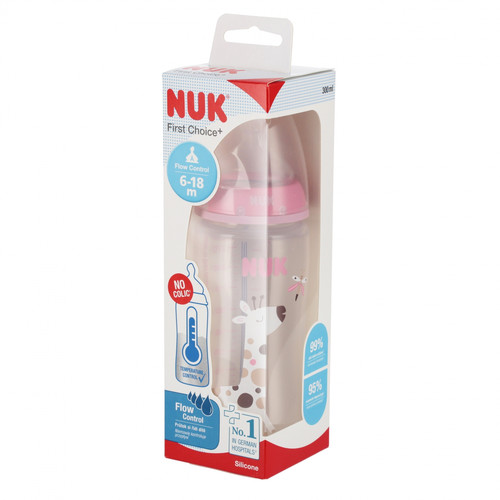 NUK First Choice Plus Baby Bottle with Temperature Control 300ml 6-18m, pink