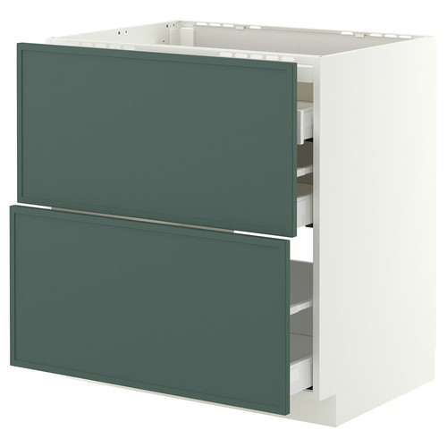 METOD/MAXIMERA Base cab f hob/2 fronts/3 drawers, white/Aspudden dark grey-green, 80x60 cm
