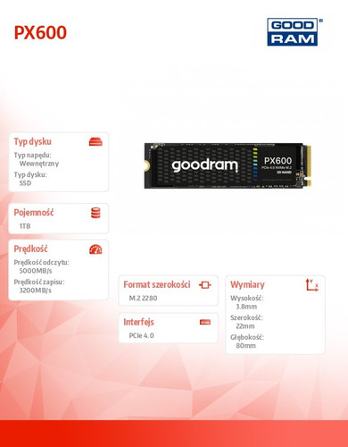 Goodram SSD PX600 1TB M.2 PCIe 4x4 NVMe 2280