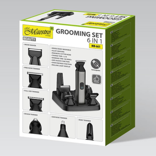 Feel Maestro 6-in-1 USB Rechargeable Hair & Body Grooming Set MR-661