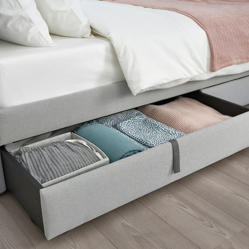 GLADSTAD Upholstered bed, 2 storage boxes, Kabusa light grey, 140x200 cm
