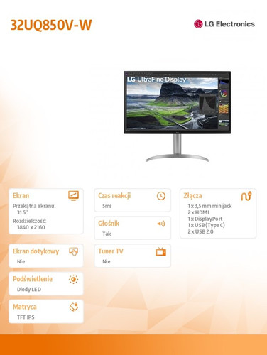 LG 27" Monitor 32UQ850V-W UHD TFT IPS 5ms