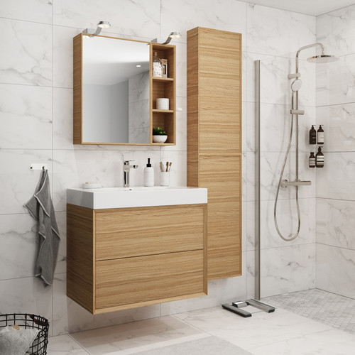 GoodHome Basin Cabinet with Drawers Avela 80 cm, oak effect