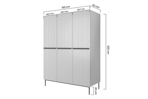 Wardrobe Nicole with Drawer Unit 150 cm, sage, gold handles and legs