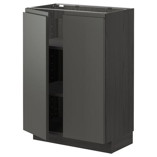 METOD Base cabinet with shelves/2 doors, black/Voxtorp dark grey, 60x37 cm