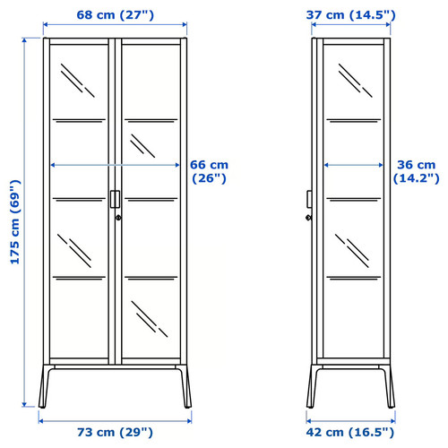 MILSBO Glass-door cabinet, anthracite, 73x175 cm