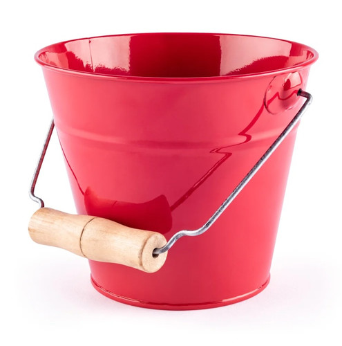 Children's Metal Garden Bucket with Wooden Handle, red