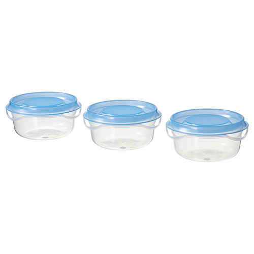 PRUTA Food container, transparent/blue, 70 ml, 3 pack