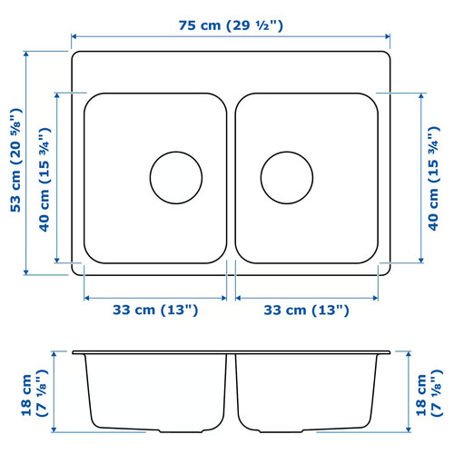 LÅNGUDDEN Inset sink, 2 bowls