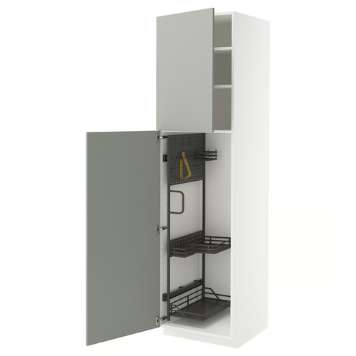 METOD High cabinet with cleaning interior, white/Havstorp light grey, 60x60x220 cm