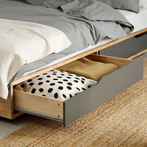 MANDAL Bed frame with storage, birch/grey, 160x200 cm