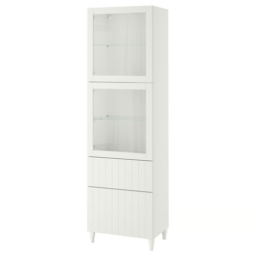 BESTÅ Storage combination w glass doors, white, Sutterviken/Kabbarp white clear glass, 60x42x202 cm