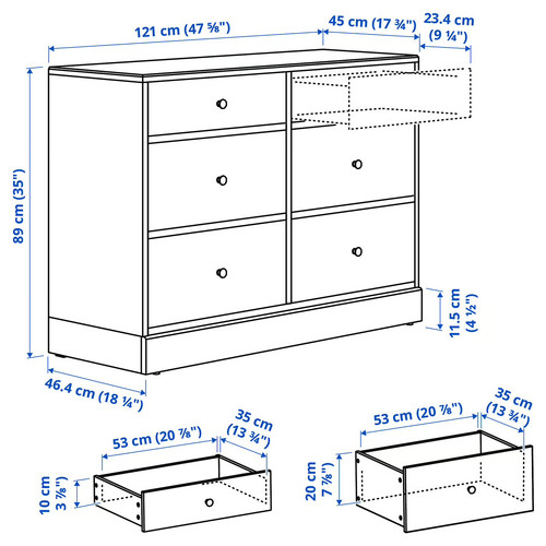 HAVSTA Chest of 6 drawers, white, 121x47x89 cm