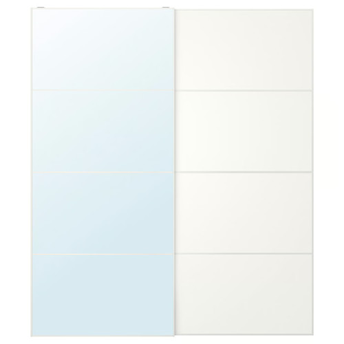 AULI / MEHAMN Pair of sliding doors, white mirror glass/double sided white, 200x236 cm