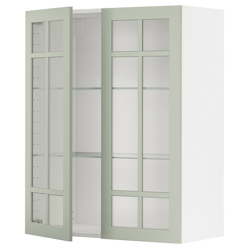 METOD Wall cabinet w shelves/2 glass drs, white/Stensund light green, 80x100 cm