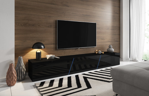 Wall-mounted TV Cabinet Slant 240, matt black/high-gloss black, LED EU