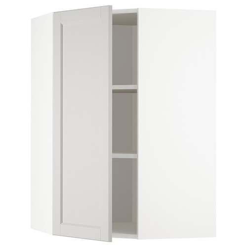 METOD Corner wall cabinet with shelves, white/Lerhyttan light grey, 68x100 cm