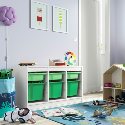 TROFAST Storage combination with boxes, white light green/bright green, 99x44x56 cm