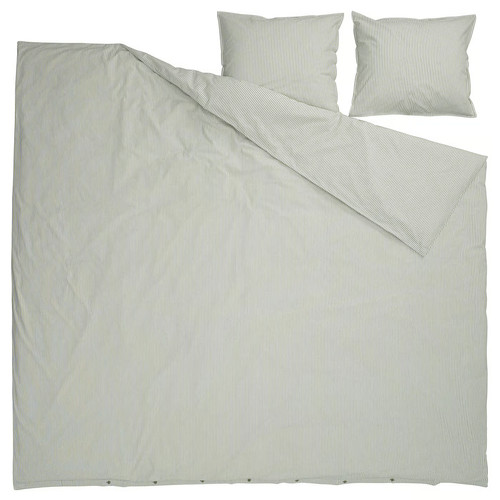 SOLFIBBLA Duvet cover and 2 pillowcases, white green/stripe, 200x200/50x60 cm