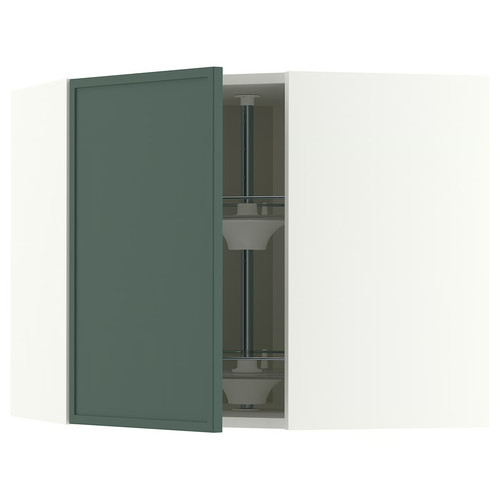 METOD Corner wall cabinet with carousel, white/Aspudden dark grey-green, 68x60 cm
