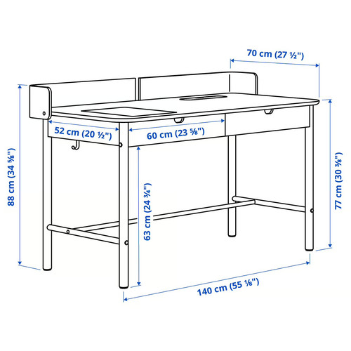 RIDSPÖ Desk, anthracite, 140x70 cm