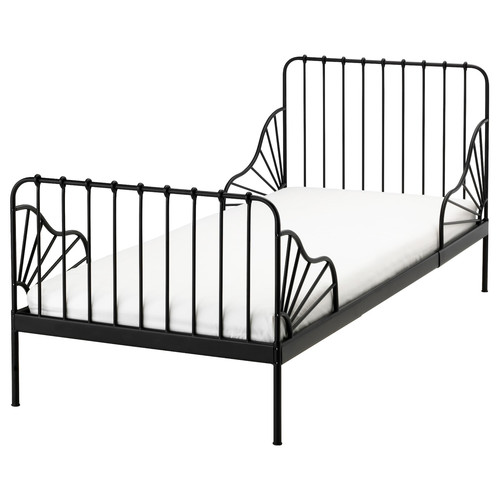 MINNEN Ext bed frame with slatted bed base, black, 80x200 cm