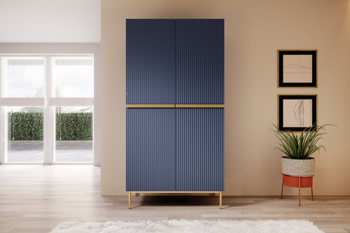 Wardrobe Nicole with Drawer Unit 100 cm, dark blue, gold legs