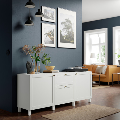 BESTÅ Storage combination with drawers, white/Hanviken/Stubbarp white, 180x42x74 cm