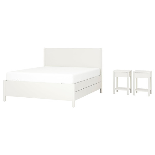 TONSTAD Bedroom furniture, set of 3, incl bed storage/off-white, Standard Double