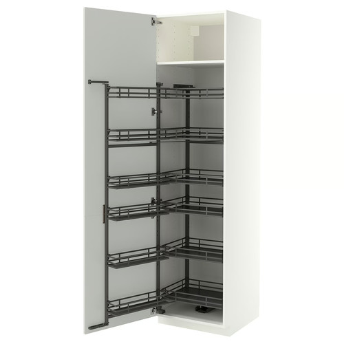 METOD High cabinet with pull-out larder, white/Aspudden light grey, 60x60x220 cm