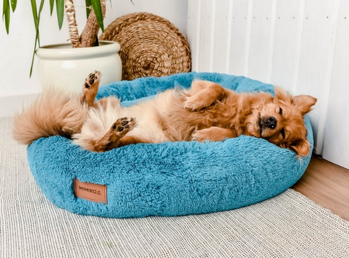MIMIKO Pets Dog Bed Lair Shaggy Round XL 75cm, turquoise