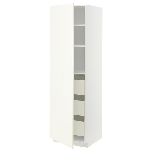 METOD / MAXIMERA High cabinet with drawers, white/Vallstena white, 60x60x200 cm