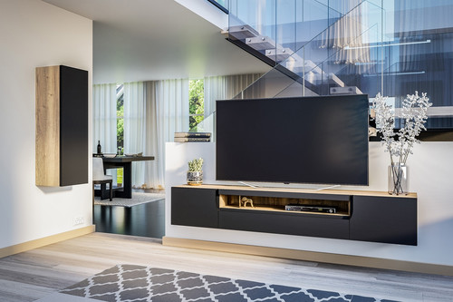 Wall-mounted TV Cabinet Loftia, artisan/matt black