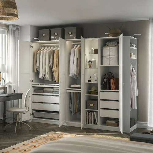 PAX / TYSSEDAL Wardrobe combination, white white/white, 255x60x201 cm