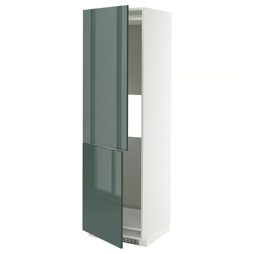 METOD Hi cab f fridge or freezer w 2 drs, white/Kallarp high-gloss dark grey-green, 60x60x200 cm