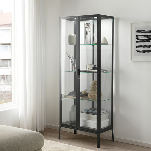 MILSBO Glass-door cabinet, anthracite, 73x175 cm