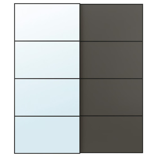 AULI / MEHAMN Pair of sliding doors, black mirror glass/double sided dark grey, 200x236 cm