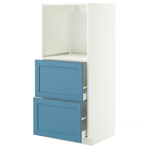 METOD / MAXIMERA High cabinet w 2 drawers for oven, white/Lerhyttan blue, 60x60x140 cm